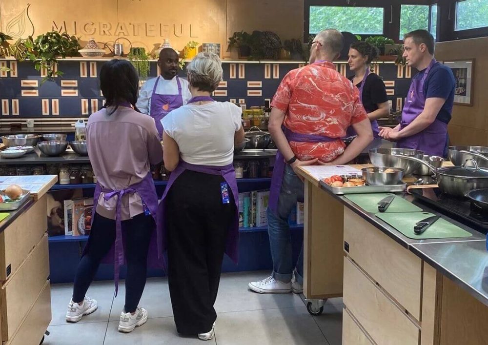 People taking part in Yogi’s cookery class.