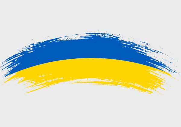 A painted Ukraine flag